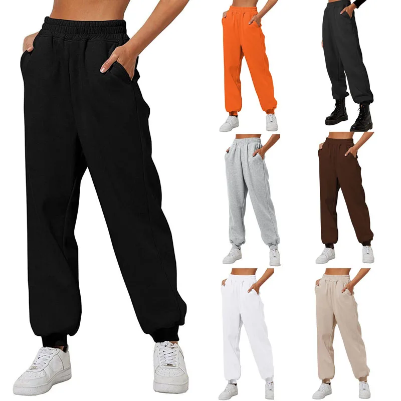 

Kayotuas Women Trousers Vintage Retro Solid Color High Waist Straight Female Stretch Elastic Sportswear Jogging Running Bottoms