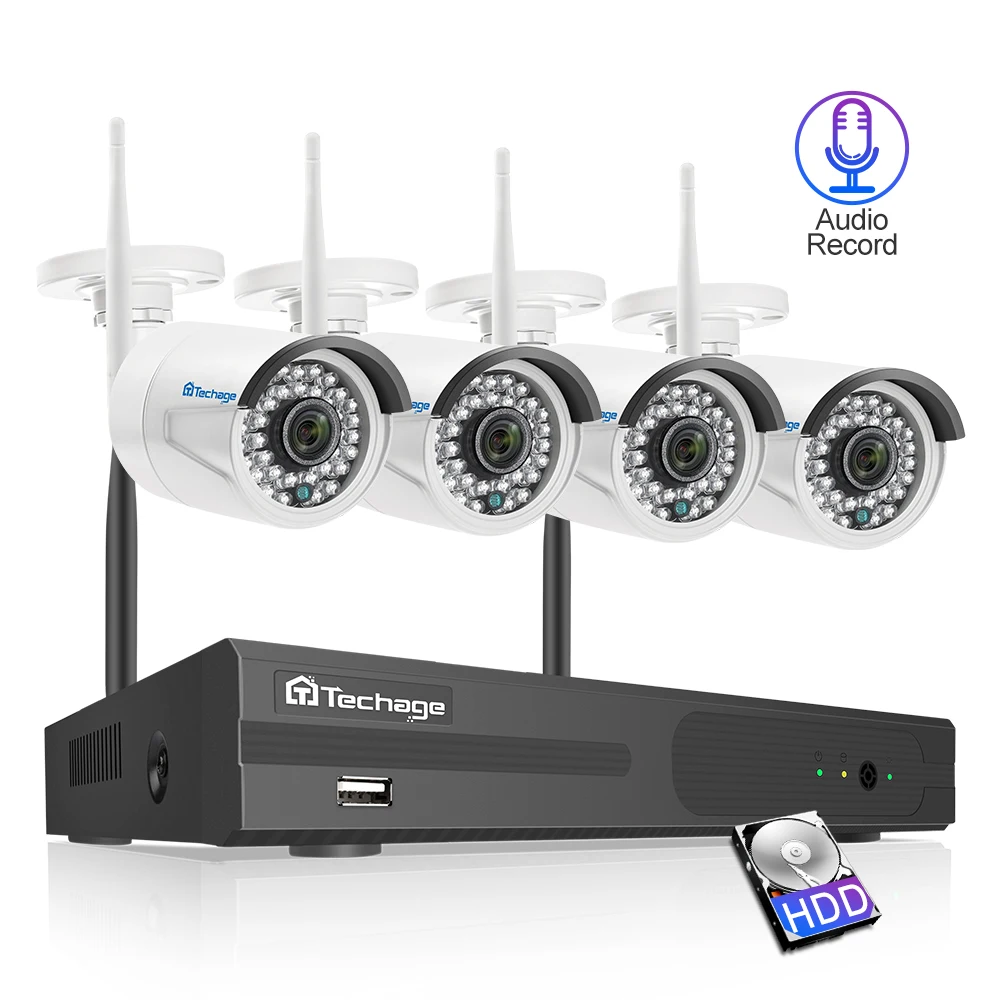Techage 4CH 1080P беспроводная Wifi камера система 2mp аудио запись CCTV Водонепроницаемый