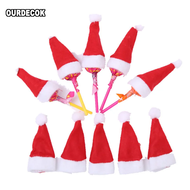 

50 Pieces New Mini Cute Santa Claus Hats Christmas Lollipops Candy Small Hat enfeites de natal Christmas
