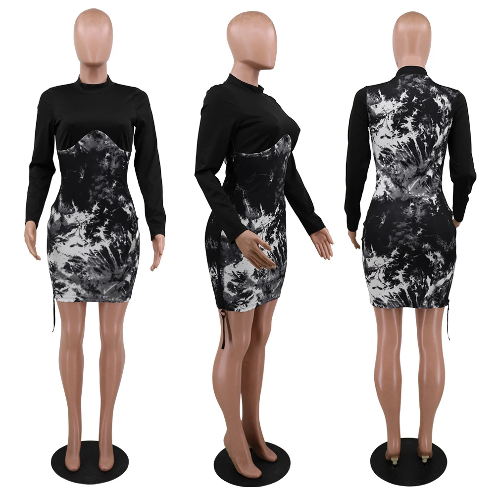 

Elegant Fashion Women Long Sleeve O Neck Dress Ladies Winter Bodycon Slim Short Mini Patchwork Dresses Women Dress 2020