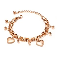 charm heart bracelets for women multilayer rose gold color chain stainless steel jewelry valentines day gift pulseira feminina