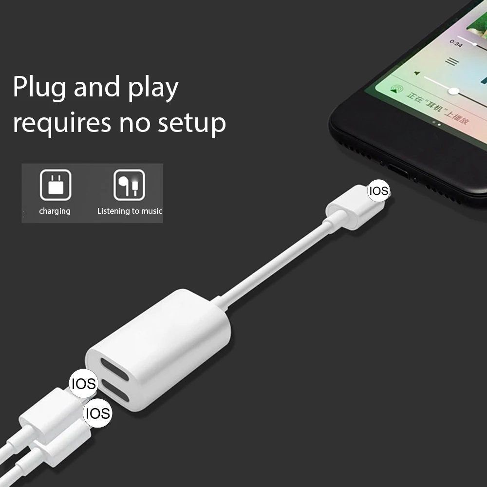 Двойные порты для адаптера Lightning разъем наушников аудио и зарядный разветвитель