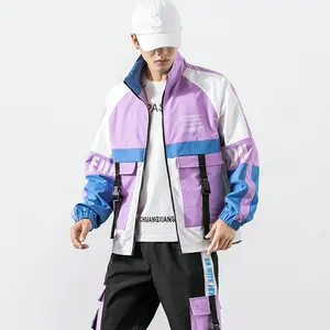 Мужская куртка-бомбер в стиле хип-хоп с надписью, дизайнерская ветровка с лентами, куртка-бомбер, мужские осенние куртки, уличная одежда 2022, мужская верхняя одежда