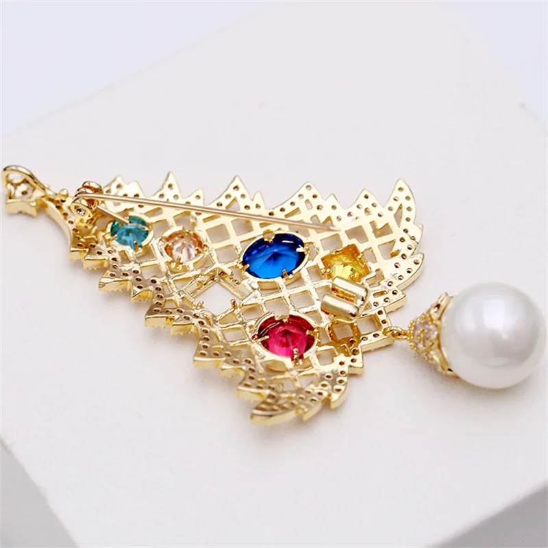 Luxury Man Christmas Tree Brooch Pins +AAA CZ Pearls Charms Pendant Sparkling Brooches Jewelry for Women Girl Male Wedding Gift | Украшения