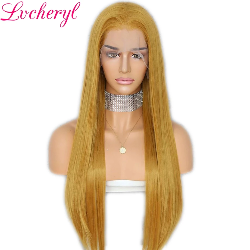 Парики Lvcheryl из волокон футуристиа светло желтого цвета на сетке 13x6 термостойкие