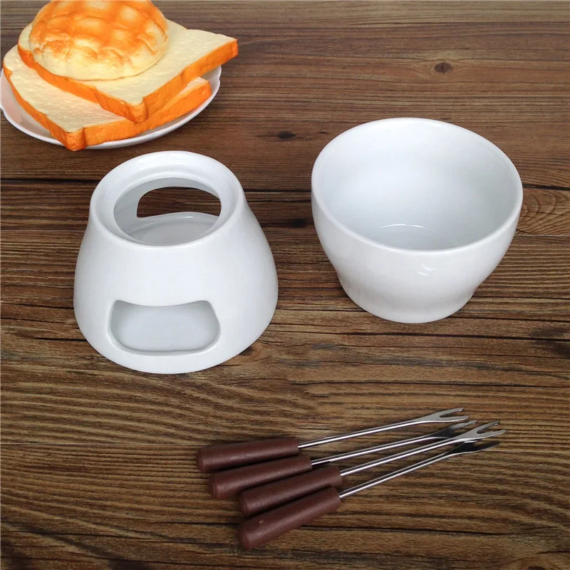 Hot Sale Ceramic Chocolate Fondue Set with Forks-Tea Light Porcelain Melting Pot | Дом и сад