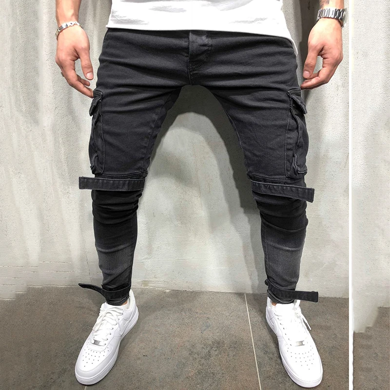 Модные джинсовые брюки мужские черные и синие облегающие джинсы новинка 2021