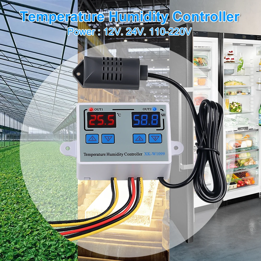 XK-W1099 AC110-220V двойной цифровой регулятор влажности воздуха домашний холодильник термостат Humidistat термометр гигрометр