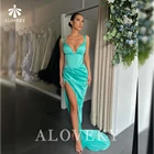 Бирюзовое женское вечернее платье, платья с юбкой-годе для особых случаев, длинное вечернее платье с разрезом сбоку, элегантное вечернее платье, 2021