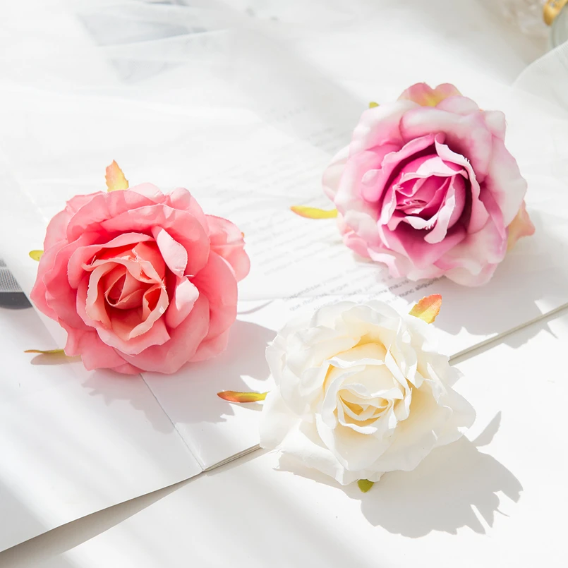100pcs artificial silk white roses wedding home decoration needlework cake accessories christmas wreath material fake flowers free global shipping