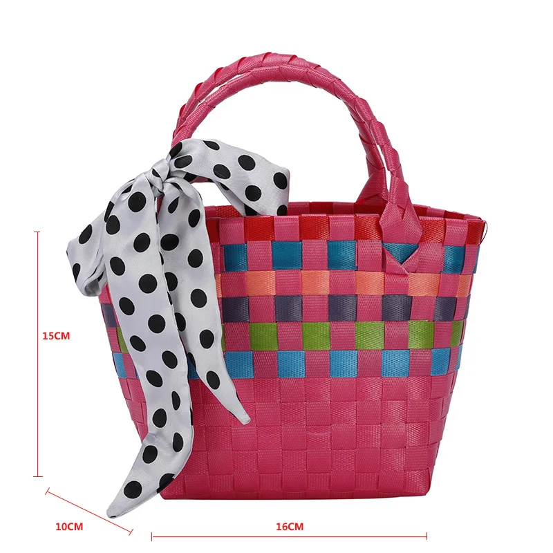 

New 2021 Women Handbag PVC Vegetable Basket Woven Bags Holiday Hand Carry Beach Bag Girl Colorful Braided Bag Shopping bolsos