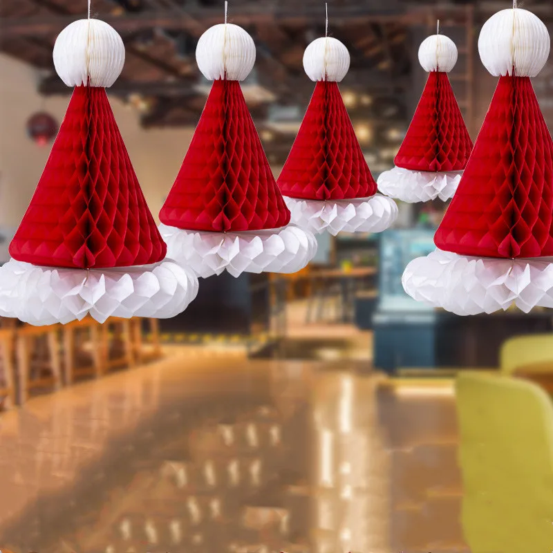 

Christmas Decoration Honeycomb Santa Hat Hanging Christmas Ornaments Christmas Party Holiday Decoration
