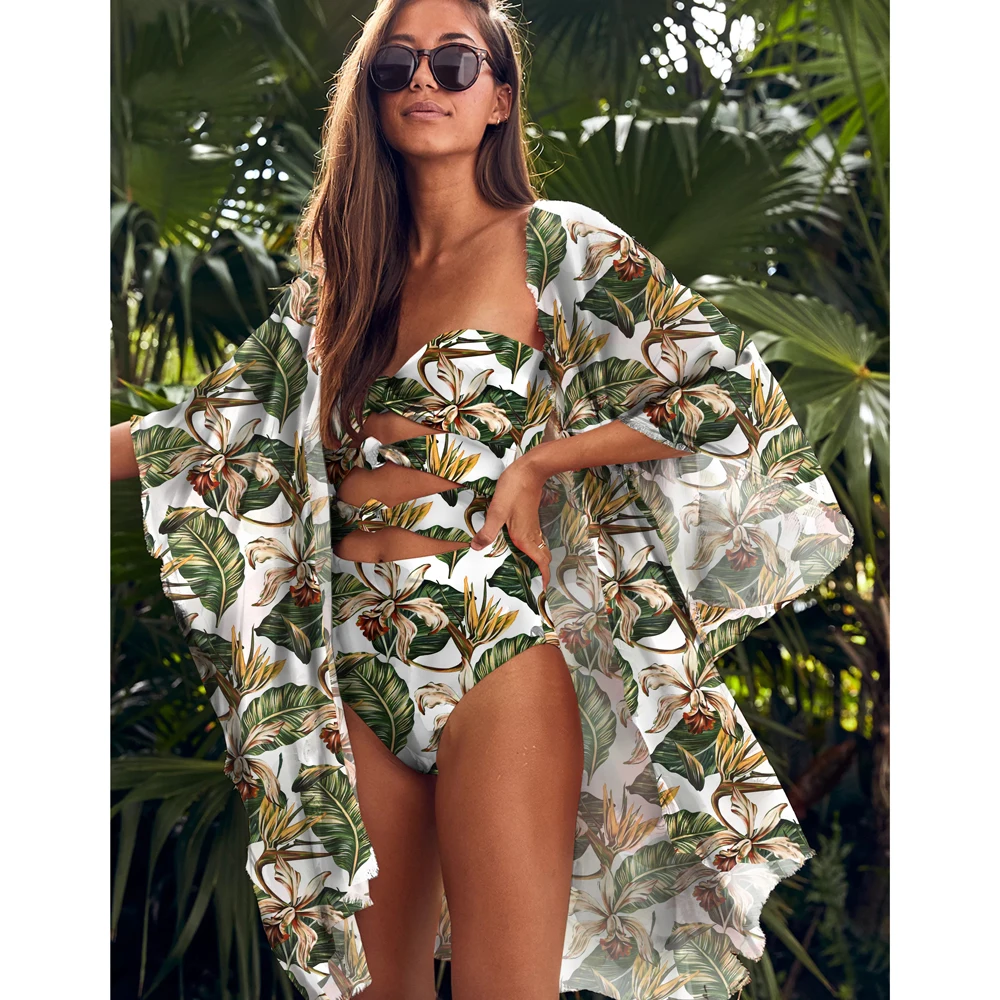 Женская Пляжная накидка с леопардовым принтом Сексуальная бикини купальник