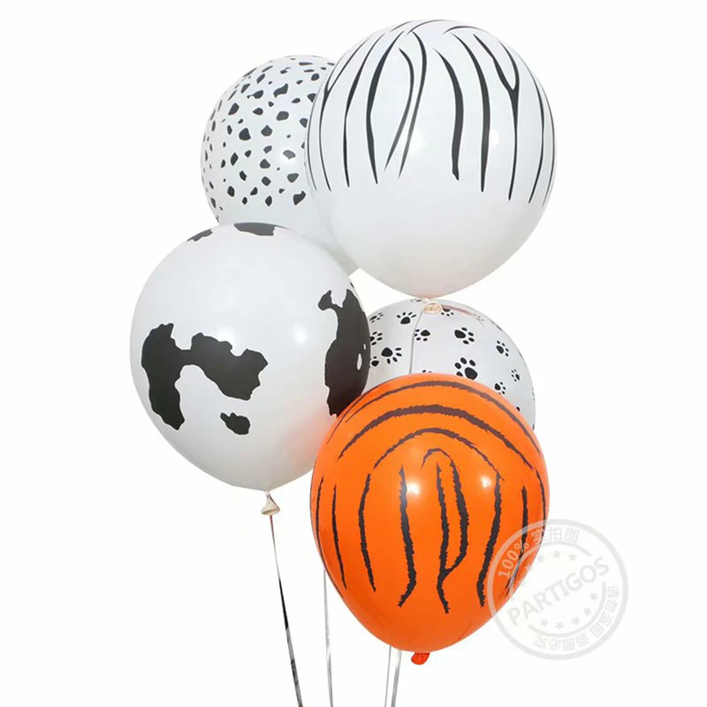 20pcs 12inch Jungle Animal Latex Balloons Cow Tiger Zebra Leopard Foil Balloon Birthday Party Decor Kids Birthday Gift Globos