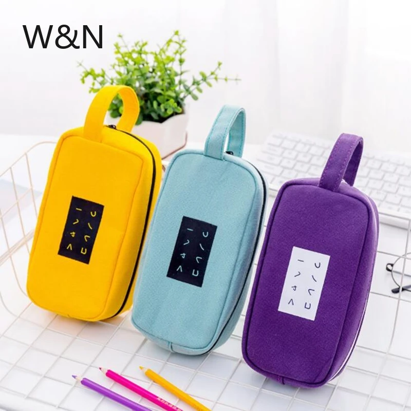 Однотонный пенал для девочек и мальчиков школьный милый брезентовый большая