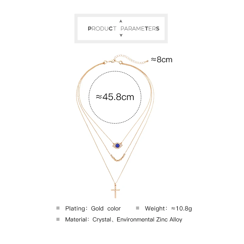 3 многослойное ожерелье Христианский крест подвески ожерелья Золото Цвет
