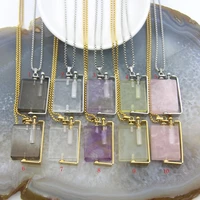 polished rectangle quartz crystal perfume bottle pendants necklacehealing natural gemstone essential oil diffuser vial charms