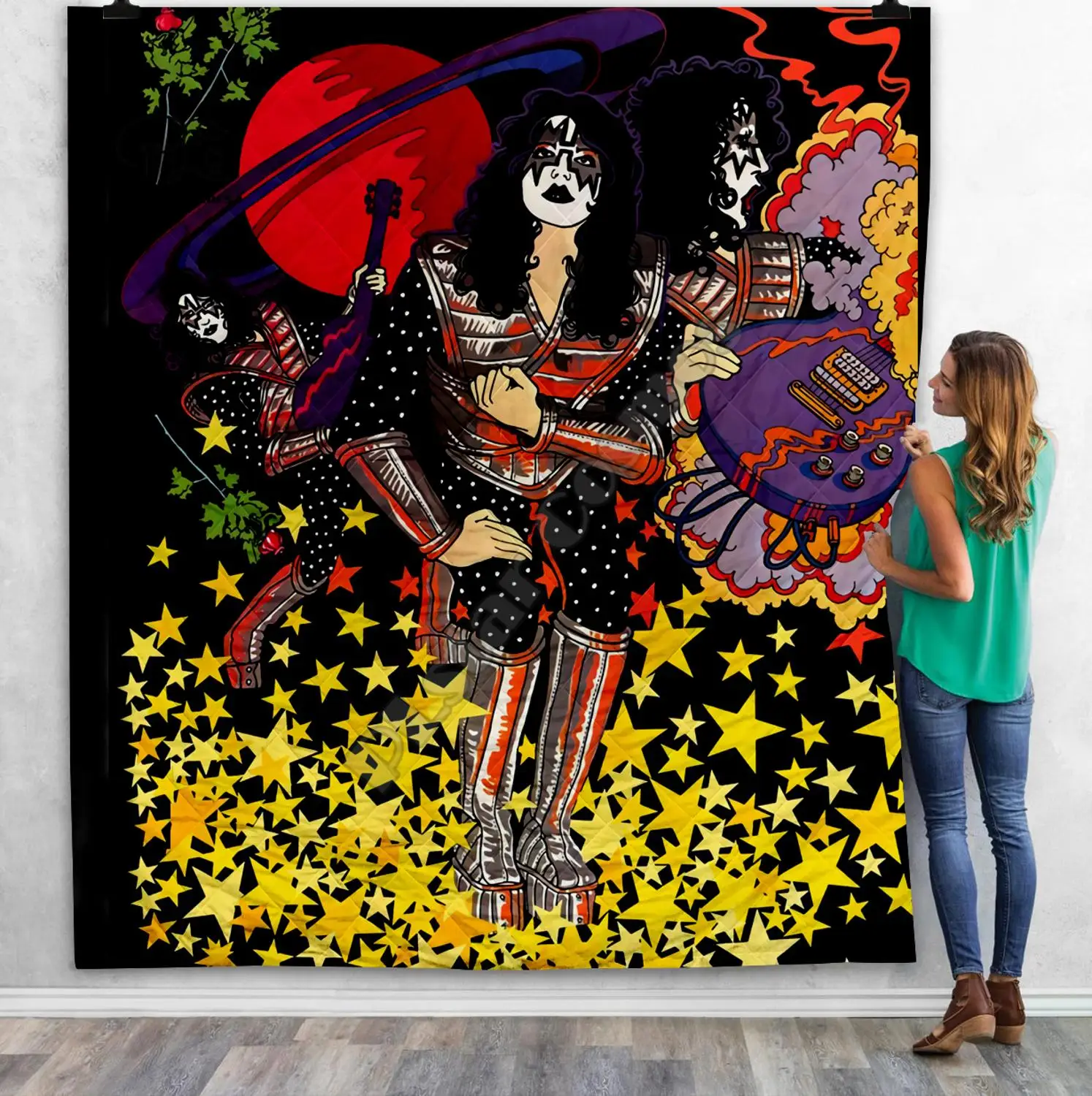KISS Rock &amp Roll All Nite Party 3D Quilt Blanket For Kids Adult Bedding Throw Soft Warm Thin With Cotton style-3 | Дом и сад