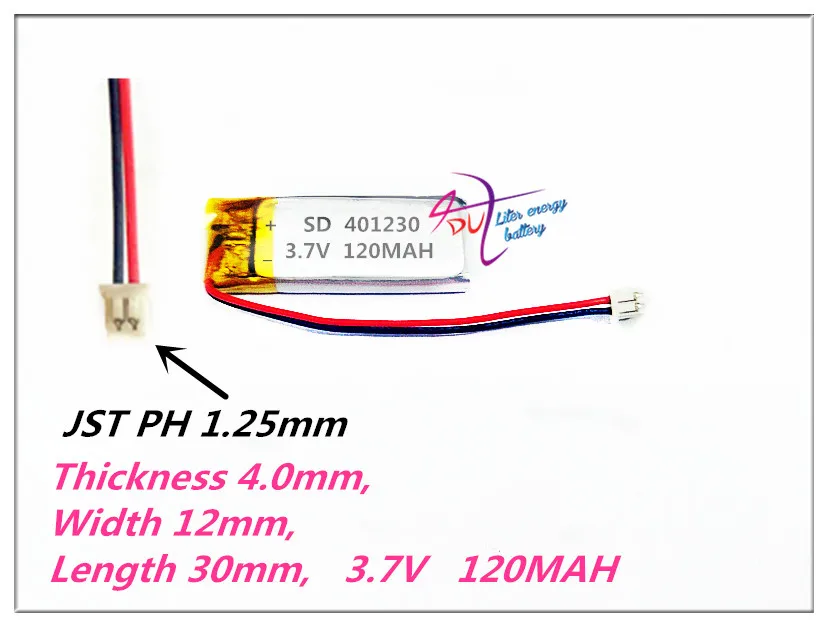 

XHR-2P 1.25 401230 3.7V 120MAH 401233 Polymer rechargeable batteries For brown JBA Bluetooth headset battery MP3 GPS DVR 401229