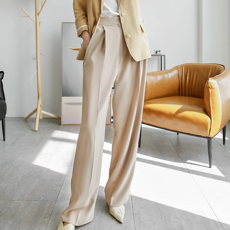 

new arrival korean style summer casual satin pants women loose comfortable trend temperament work style elegant long pants