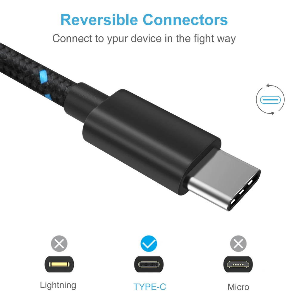 Высокоскоростной зарядный usb кабель TeckNet Type C USB в оплетке для передачи данных и
