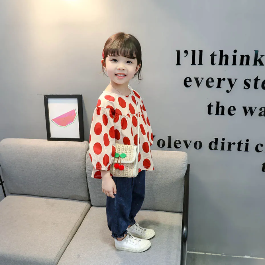 Одежда для маленьких девочек наряды в горошек футболка + джинсы весенние и