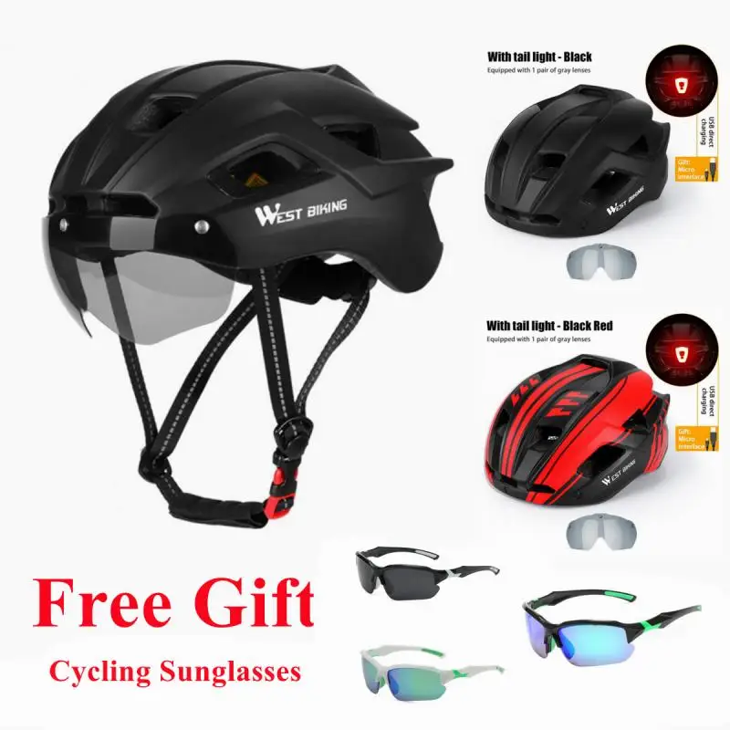 

WEST BIKING велосипедный шлем с задним фонарем, очки для горного и дорожного велосипеда, шлем Casco Bicicleta с бесплатным подарком, велосипедные очки