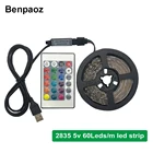 Benpaoz USB Светодиодная лента 5 в постоянного тока гибсветильник ПА 60 светодиодов SMD 2835 5 м настольная декоративная лента ТВ фосветильник щение