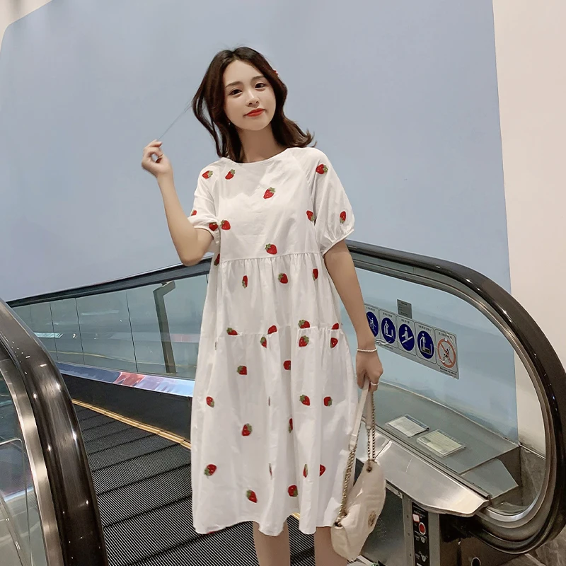

New Pregnant Women Summer Embroidered Dress Fashion Short Sleeve Maternity White Dress Pregnancy Loose Clothes