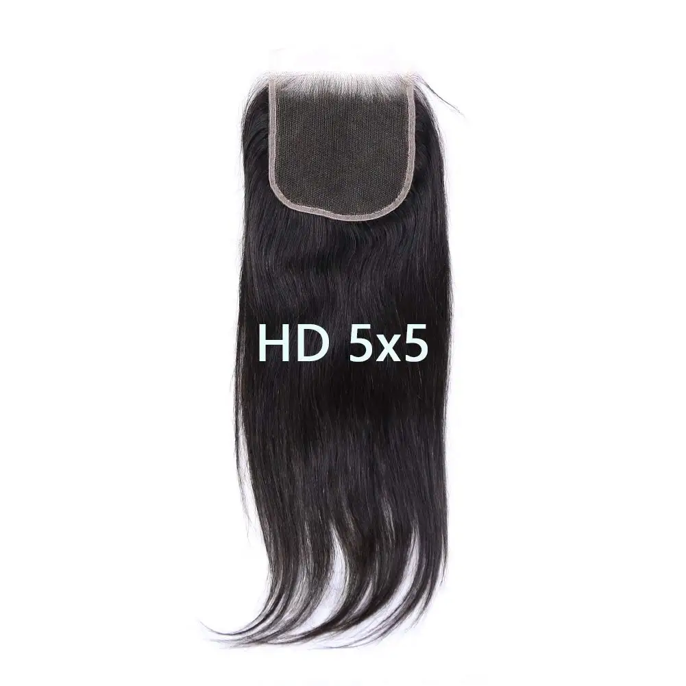 5x5 transparent HD Swiss Thinner lace Closure Natural Straight Human Hair with Baby Hair Pre Plucked Free Part Swiss Lace Remy