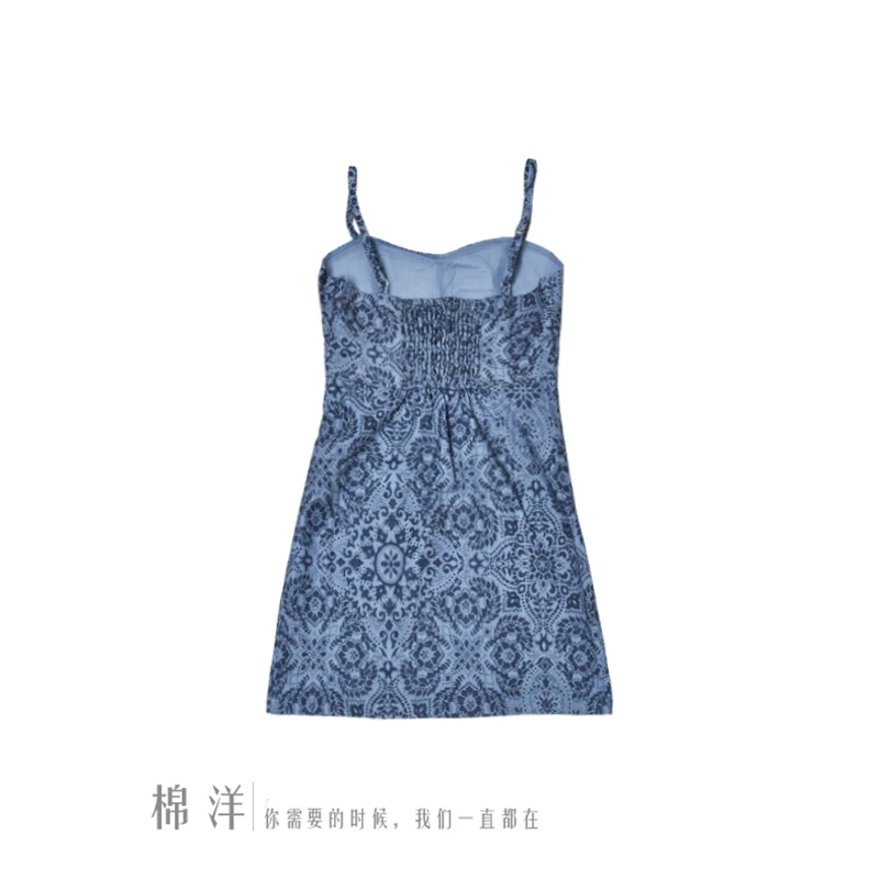 Хлопковое платье комбинация с принтом океана в стиле ретро эластичная юбка