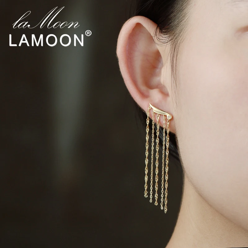 LAMOON S925 висячие серьги из серебра 925 пробы 14K позолоченные модные Подвесные с