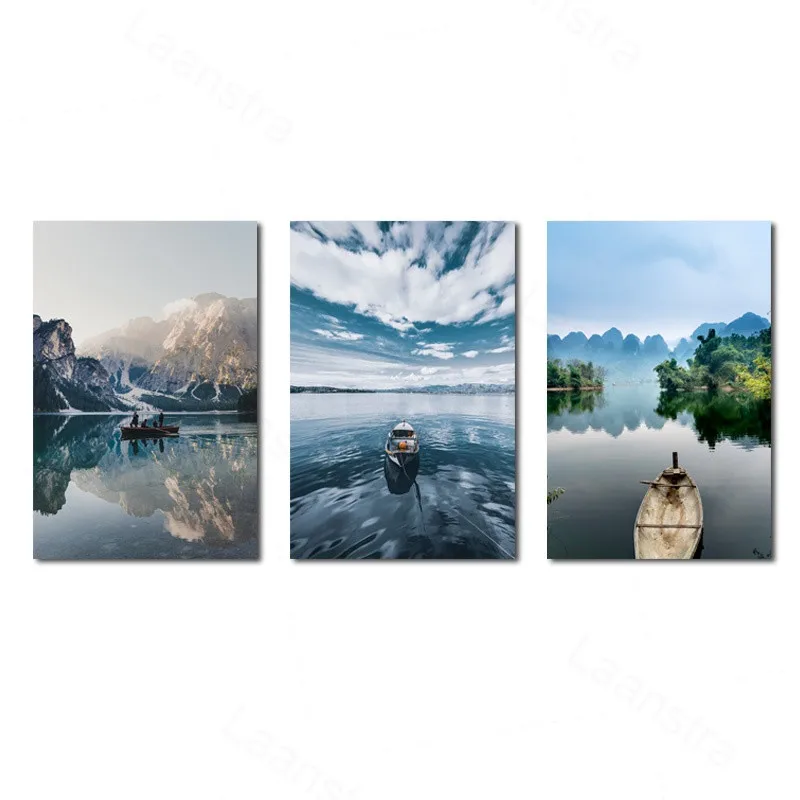 

Elegant Landscape Painting River Boat Beautiful Landscape Poster Canvas Painting Decor for Living Room Bedroom Study Wall Art
