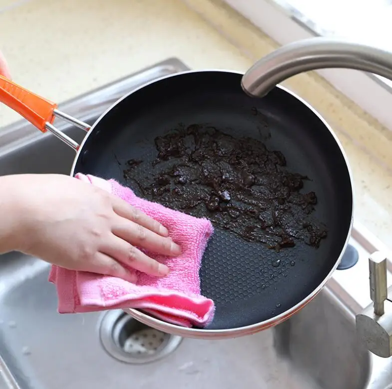 

4pcs/lot Oil-free Washing Dish Towel Fruit Rags Thicken Scouring Pad Cloth Scouring Sponge Kitchen Cleaning dishwashing