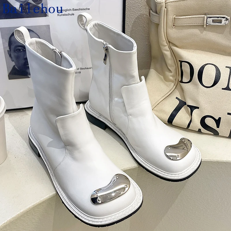 

Women's Boots Shoes For Women 2021 Autumn New Solid Round Toe Mid-Calf Female Boot Metal Decoration Modern Boots Women's Shoes