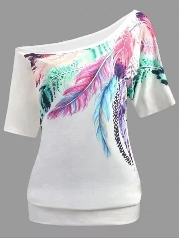 ZOGAA сексуальные летние топы на одно плечо с принтом перьев Женская Повседневная