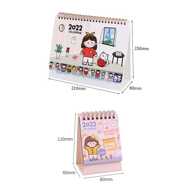 2022 Kawaii Calendar Planner Notebook Cute Desktop Cartoon Creative Notepad Girls Heart Perpetual Calender | Канцтовары для офиса