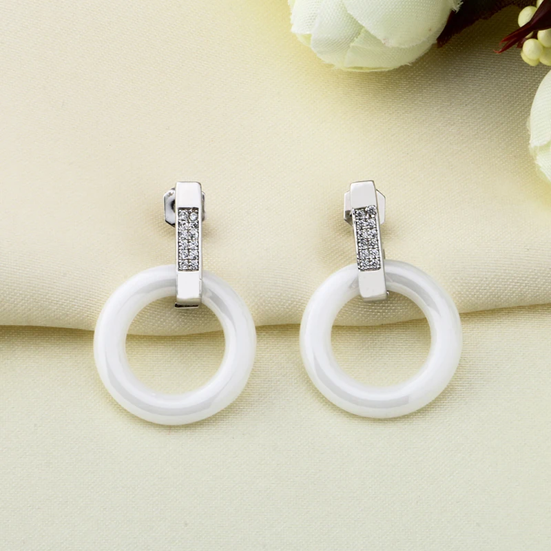 Серьги женские керамические черные белые с двойной круглой подвеской наборы