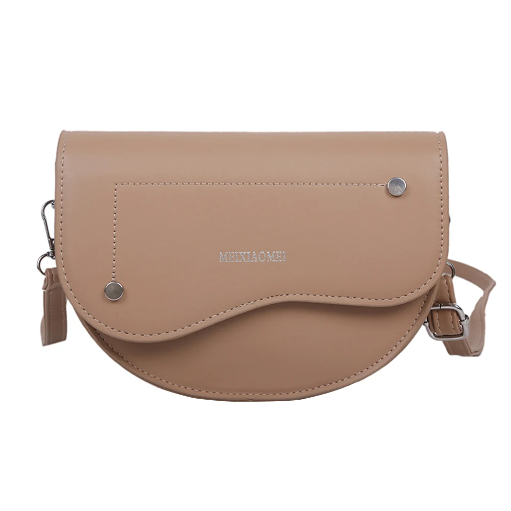 

Solid Color Saddle Messenger Bag PU Leather Rivet Women Casual Flap Shoulder Bag Fashion Exquisite Shopping Bag