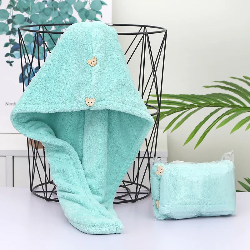 

Thickened double-layer dry hair cap Quick-drying women's absorbent coral fleece head towel shampoo Super-fine dimensional thicke
