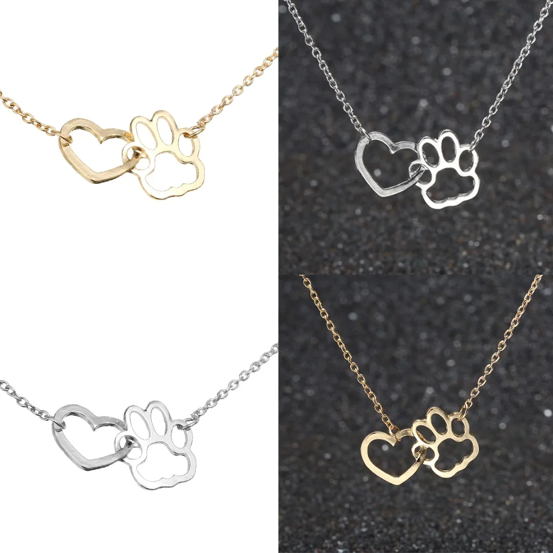 

Trendy Hollow Love Heart Necklace For Women Romantic Cute Pet Paw Dog Cat Footprint Pendant Necklace Gold Chain Jewelry collares