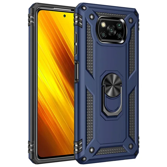 

Fashion Armor Rugged Phone Case For Xiaomi Pocophone Poco X3 Pro NFC Shockproof Ring Magnetic Kickstand Protection Back PC Cover