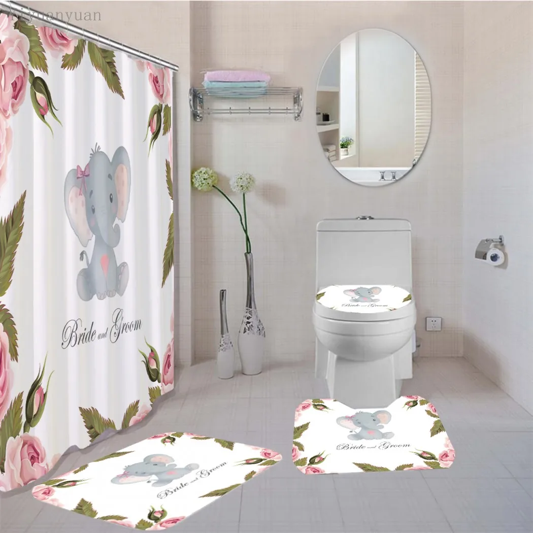 

Набор занавесок для душа с мультяшными животными и монстрами, чехол для унитаза, ковры, нескользящий коврик для кухни и ванной, прочный Набо...