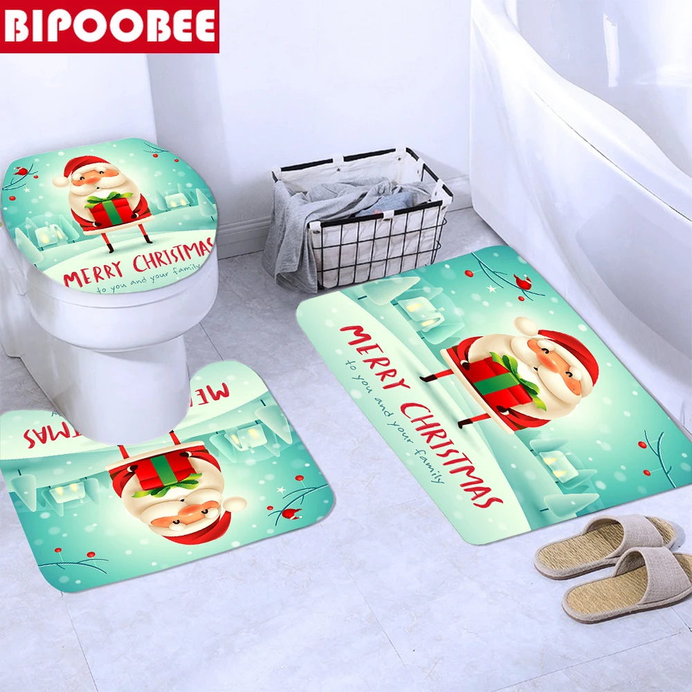 Рождественская зеленая занавеска для душа набор с милым Санта-Клаусом коврик