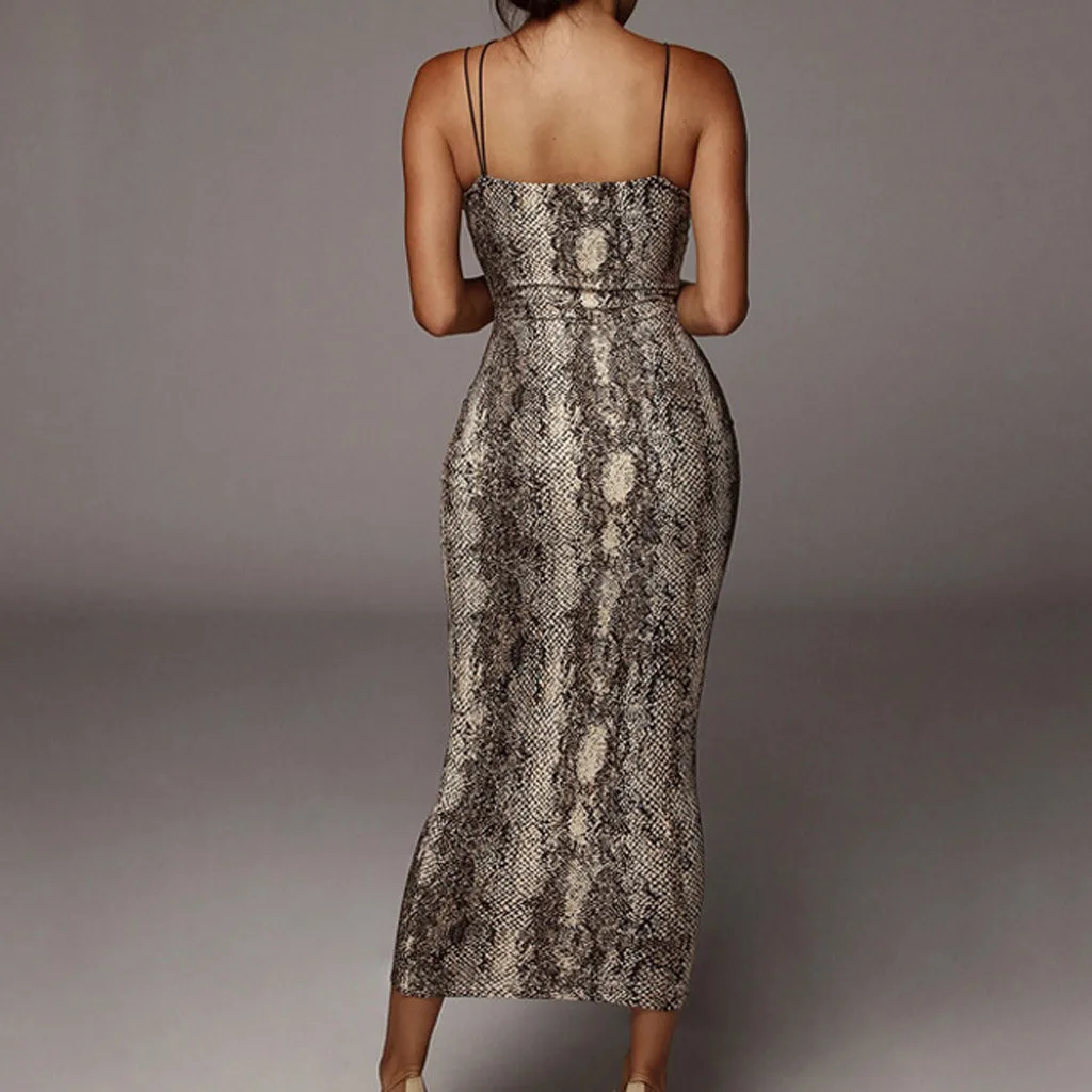 

Women dress Women Fashion Snake Leopard Animal Sleeveless Strap Knee-length Dress vestiti donna dress 2020 robe femme vestidos#