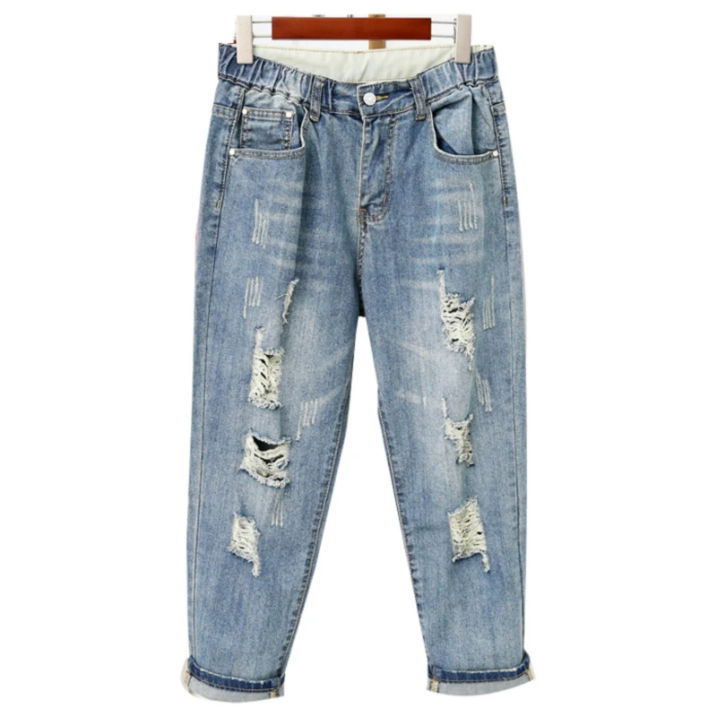 Рваные джинсы для женщин голубые потертые джинсовые брюки с дырками женские