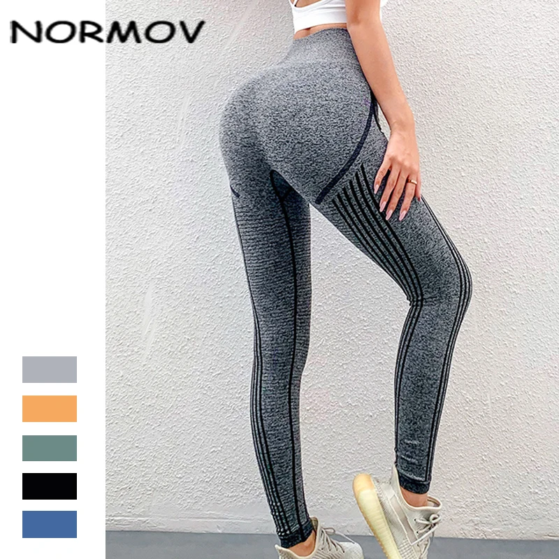 

NORMOV Women Leggings Seamless High Waist Push Up Ankle Length Spandex Jeggings Fitness Striped Printed Skinny Leggings Femme