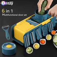 6 in 1 vegetable cutter slicer grater with multi blades basket multifunctional kitchen gadgets accessories tool set fruit peeler