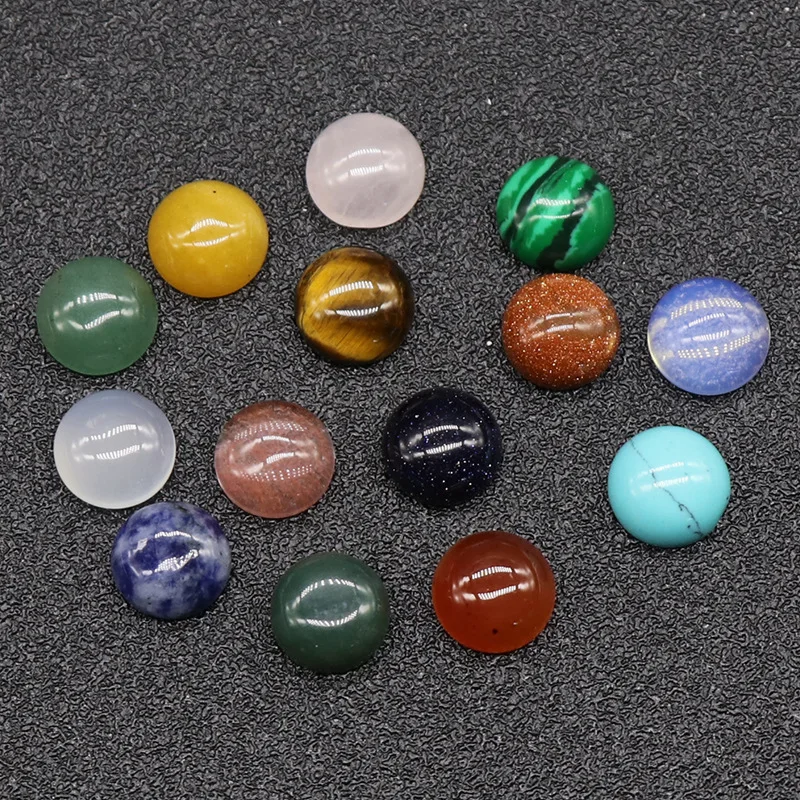 

Natural Crystal 10mm Round Opal Rose Quartz Tiger Eye Stone Cabochons Flat Back for Ring Earring Necklace Making Jewelry