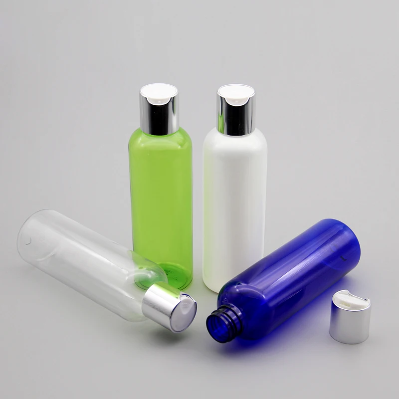 40pcs 200ML Silver Disc Screw Cap Cosmetics Bottle, Plastic Container,Blue Transparent Empty Liquid Soap Shampoo Bottles